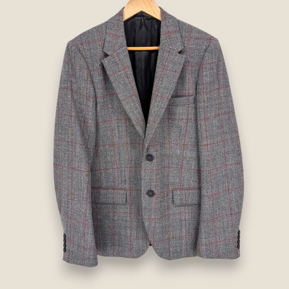 Helmut Lang Virgin Wool Sport Coat Blazer Men 38R Gray Red Window Made in Italy